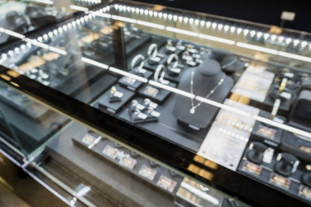 jewelry diamond store window display blurred background with bokeh light